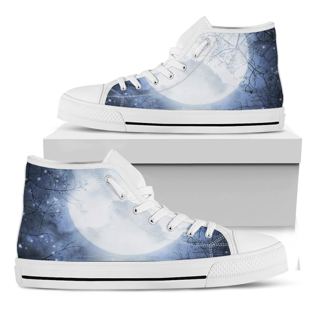 Halloween Moonlight Print White High Top Shoes