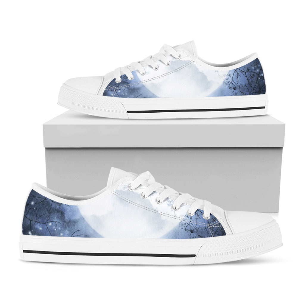 Halloween Moonlight Print White Low Top Shoes