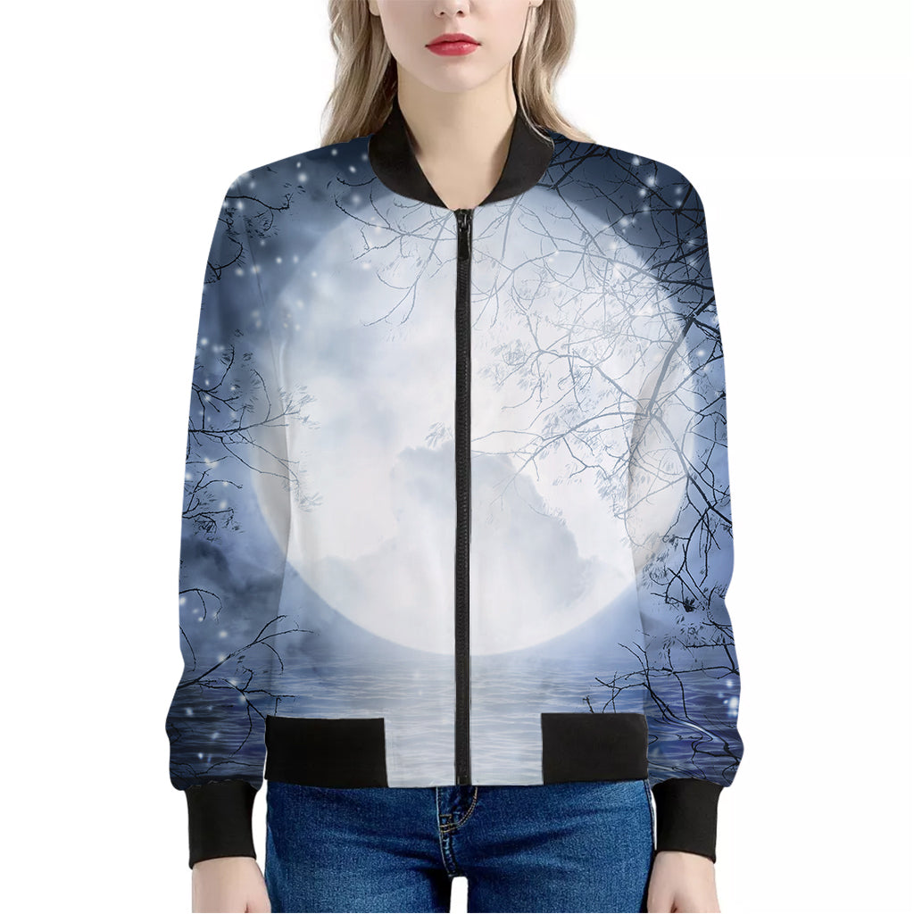 Halloween Moonlight Print Women's Bomber Jacket