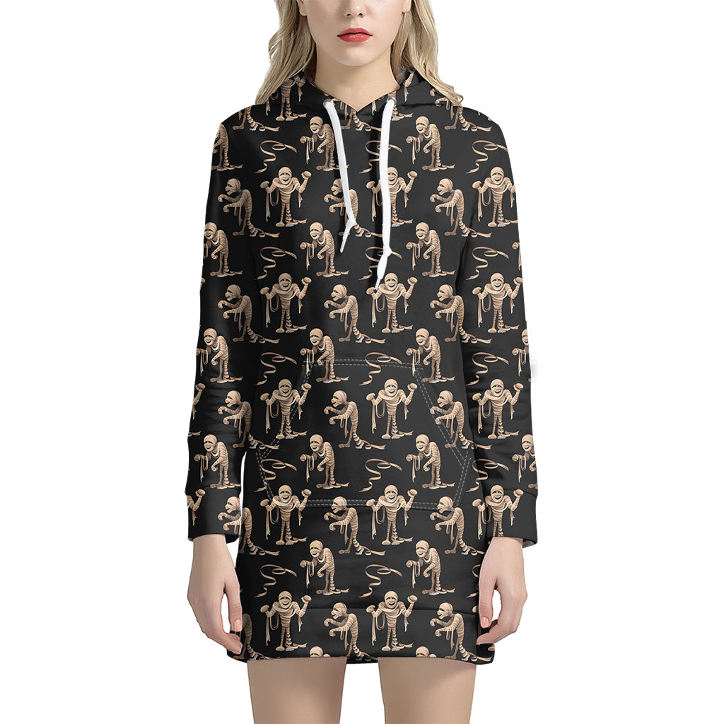 Halloween Mummy Pattern Print Women's Pullover Hoodie Dress