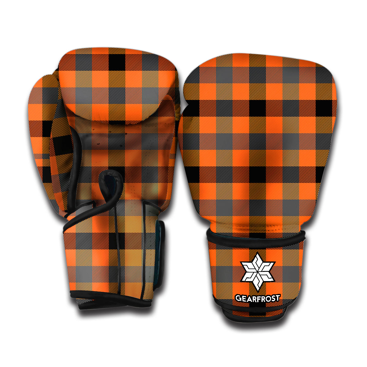 Halloween Orange Buffalo Check Print Boxing Gloves