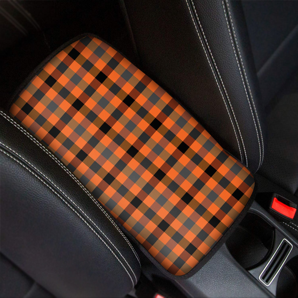 Halloween Orange Buffalo Check Print Car Center Console Cover