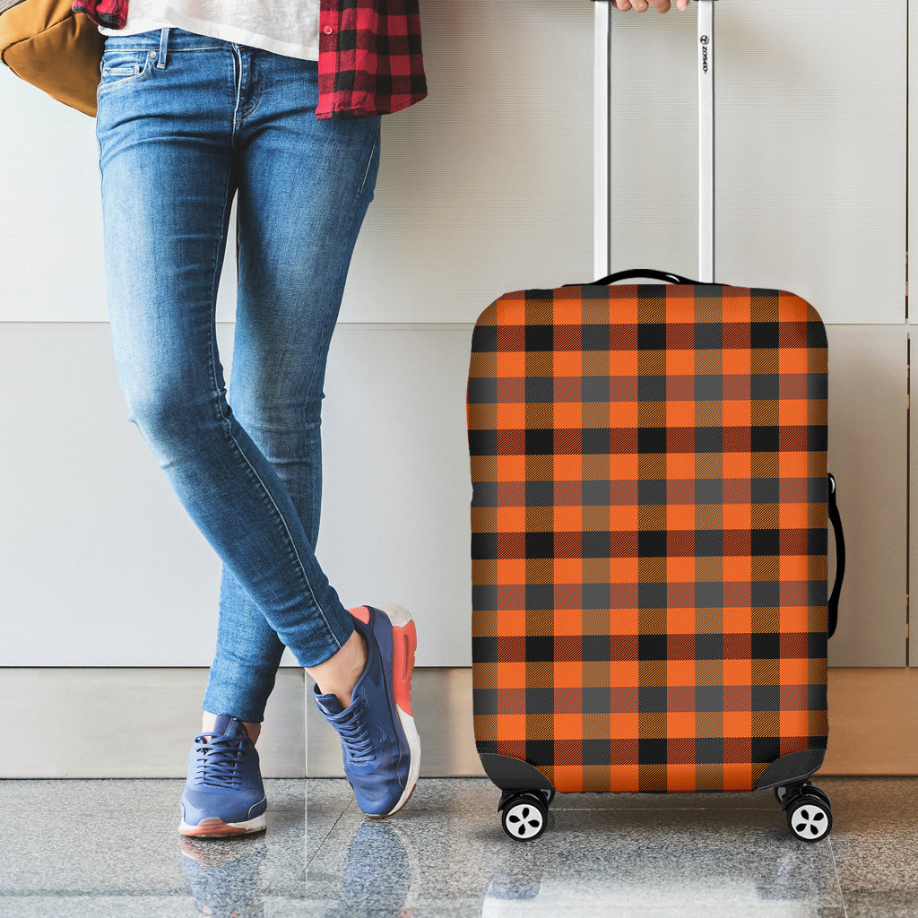 Halloween Orange Buffalo Check Print Luggage Cover