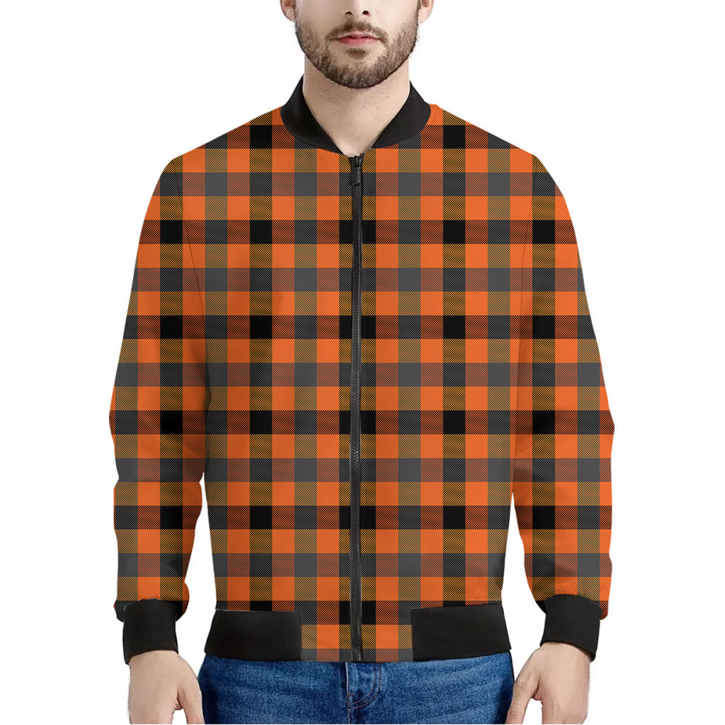 Halloween Orange Buffalo Check Print Men's Bomber Jacket