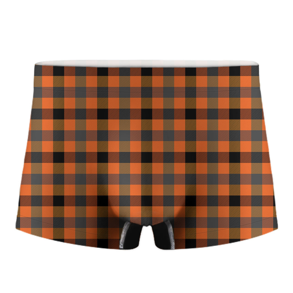 Halloween Orange Buffalo Check Print Men's Boxer Briefs