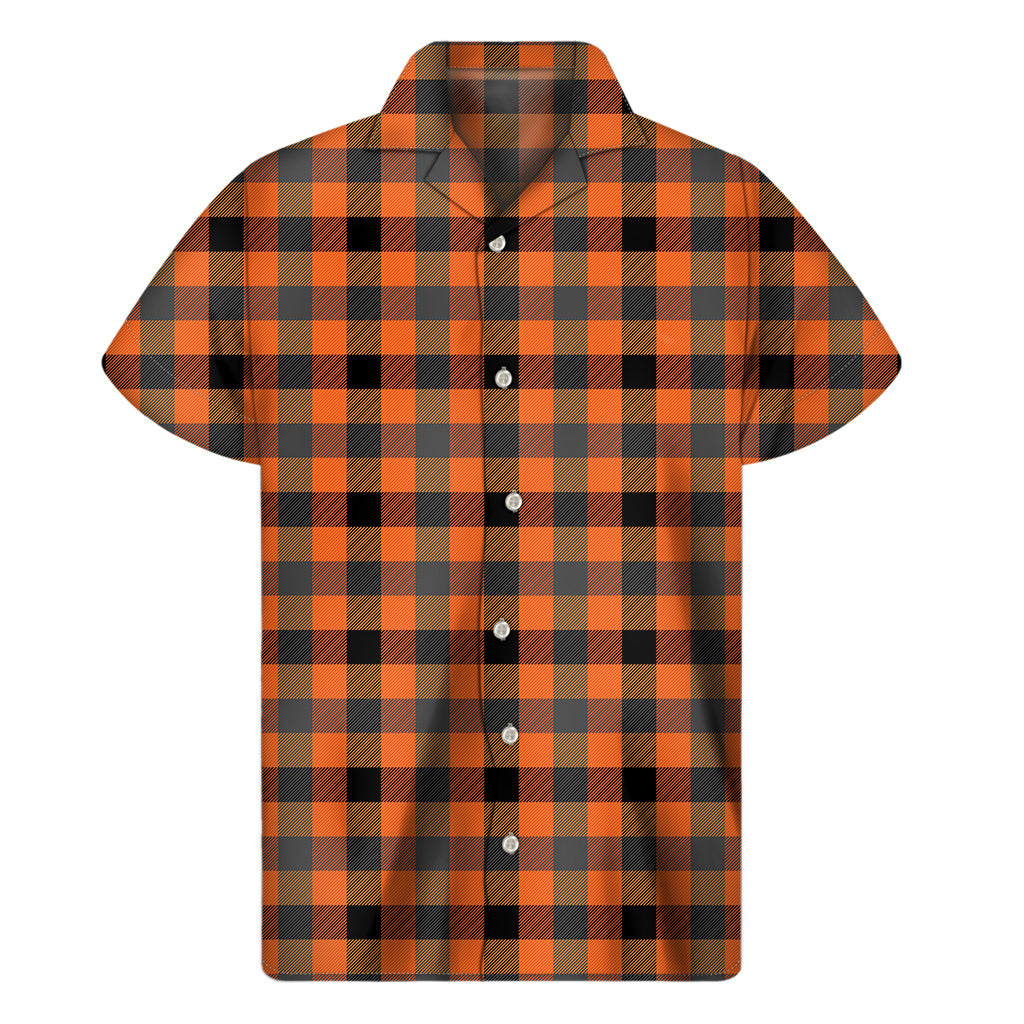 Halloween Orange Buffalo Check Print Men's Short Sleeve Shirt