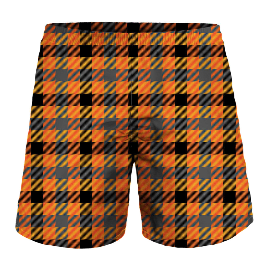 Halloween Orange Buffalo Check Print Men's Shorts