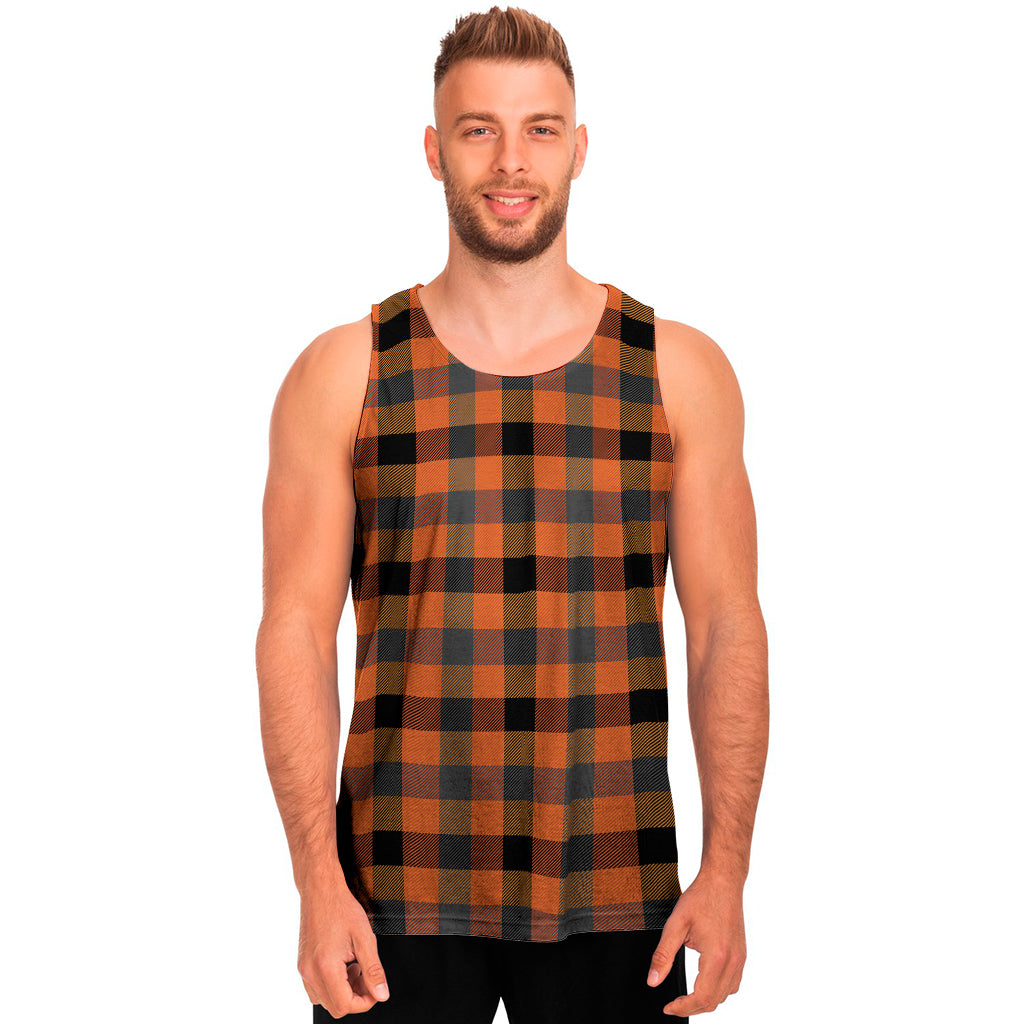 Halloween Orange Buffalo Check Print Men's Tank Top