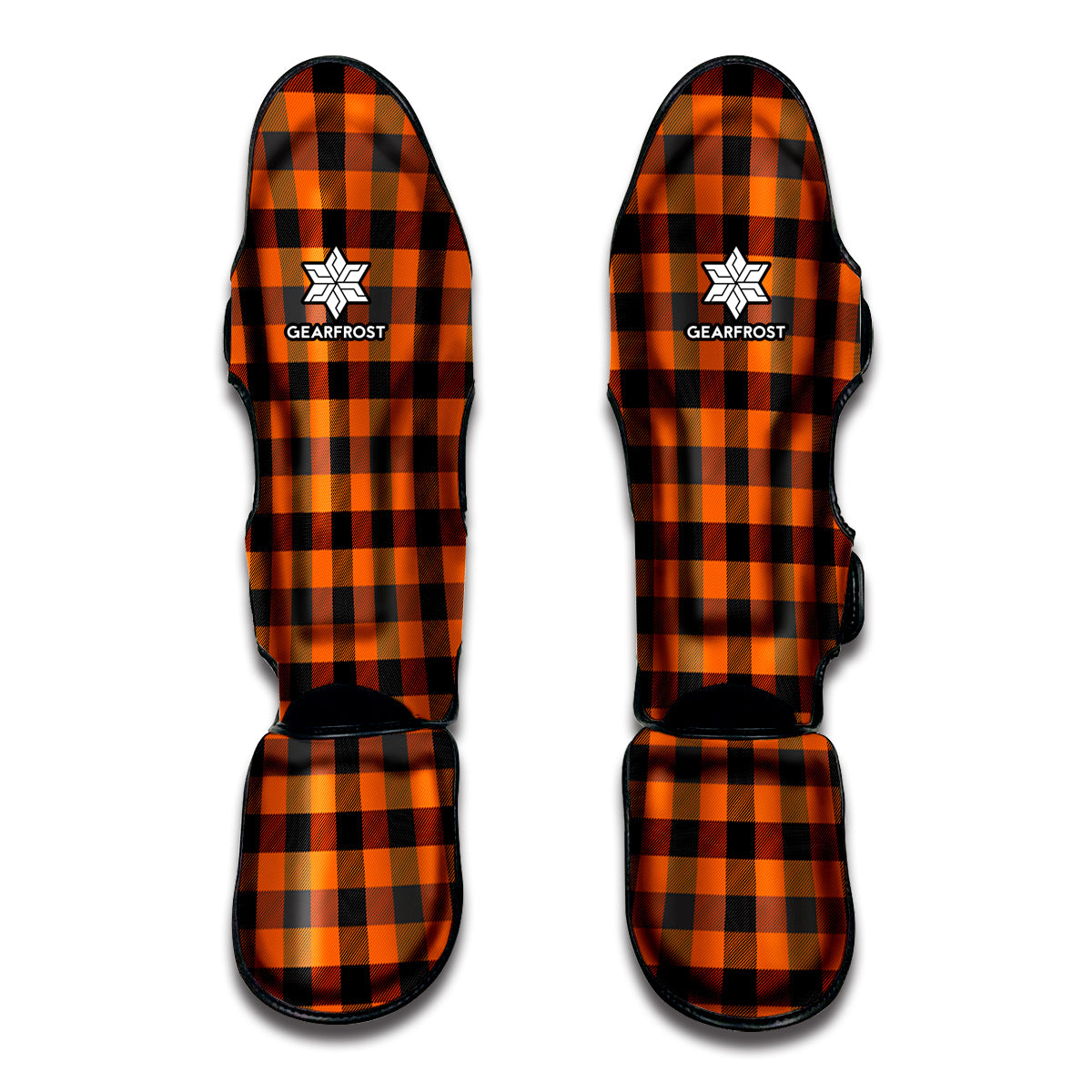 Halloween Orange Buffalo Check Print Muay Thai Shin Guards