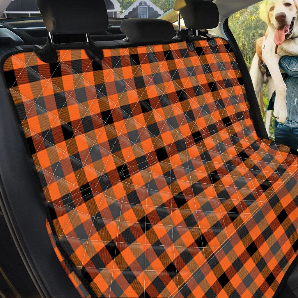 Halloween Orange Buffalo Check Print Pet Car Back Seat Cover