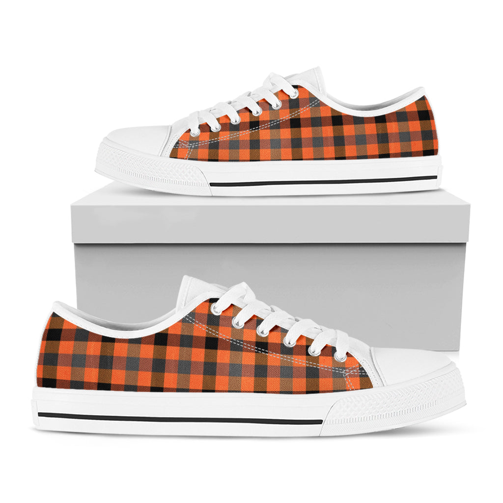 Halloween Orange Buffalo Check Print White Low Top Shoes