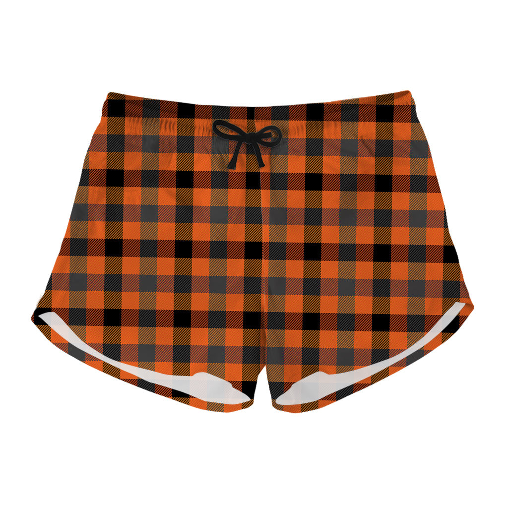 Halloween Orange Buffalo Check Print Women's Shorts