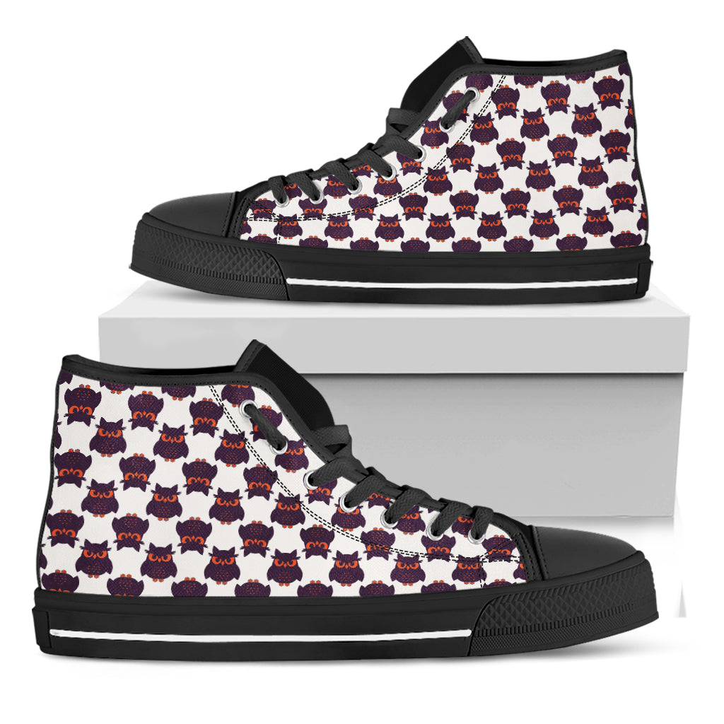 Halloween Owl Pattern Print Black High Top Shoes