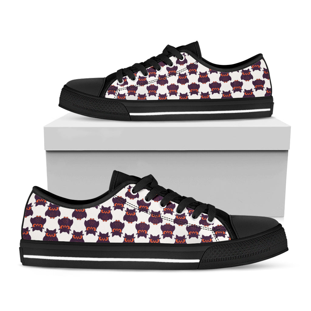 Halloween Owl Pattern Print Black Low Top Shoes