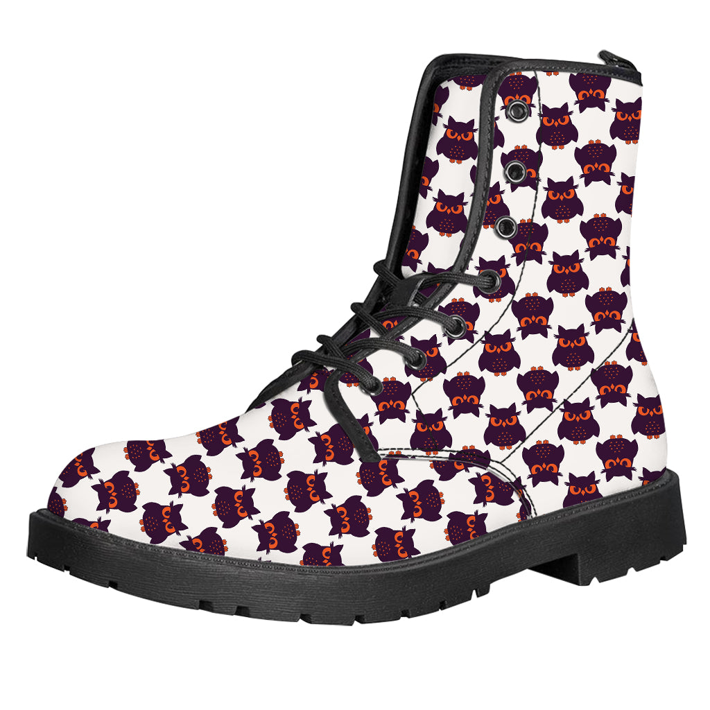 Halloween Owl Pattern Print Leather Boots