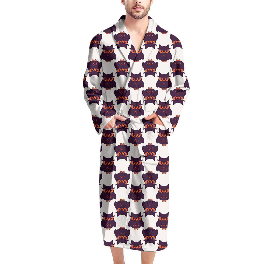 Halloween Owl Pattern Print Men's Bathrobe