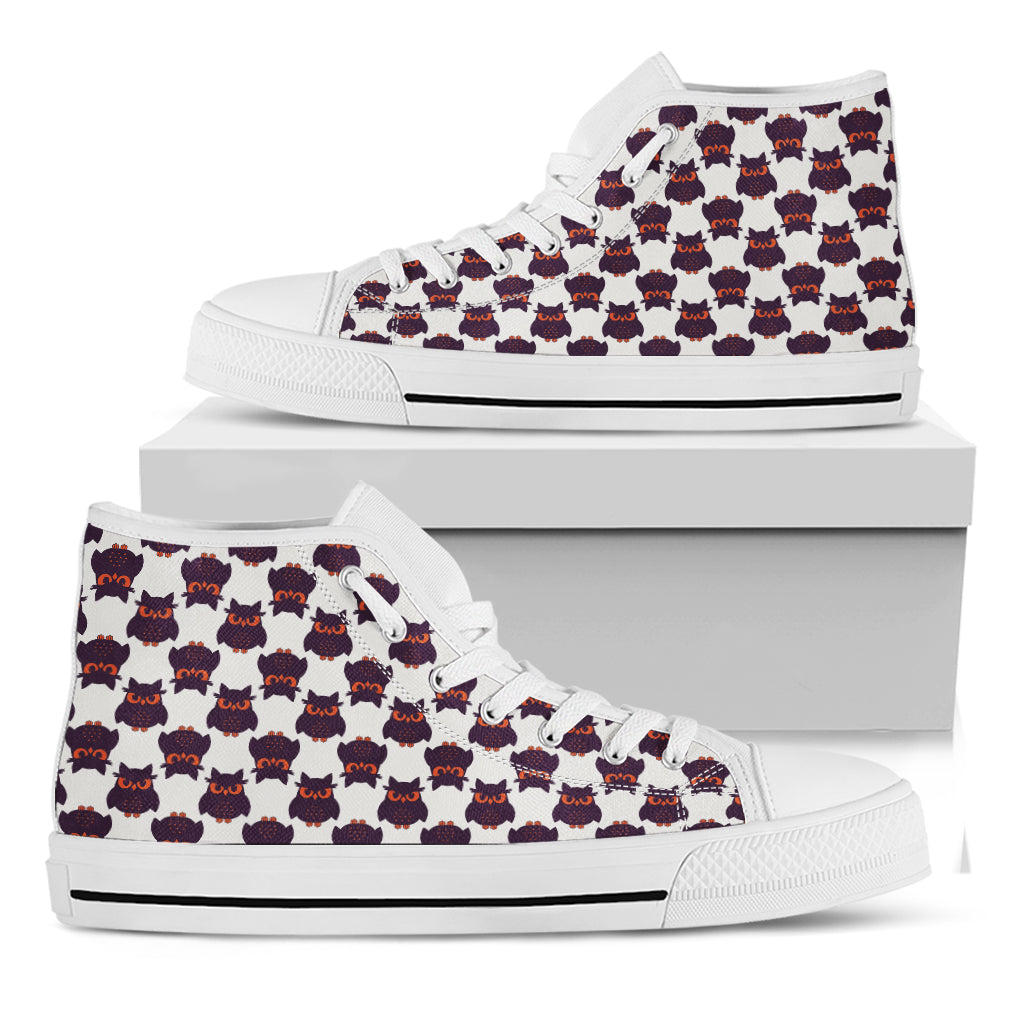 Halloween Owl Pattern Print White High Top Shoes