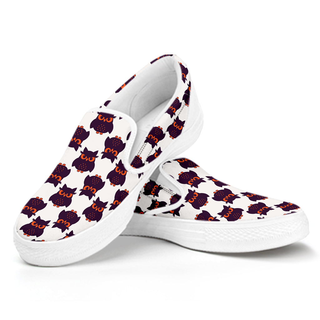 Halloween Owl Pattern Print White Slip On Shoes