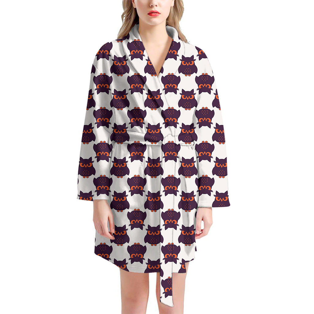 Halloween Owl Pattern Print Women's Bathrobe