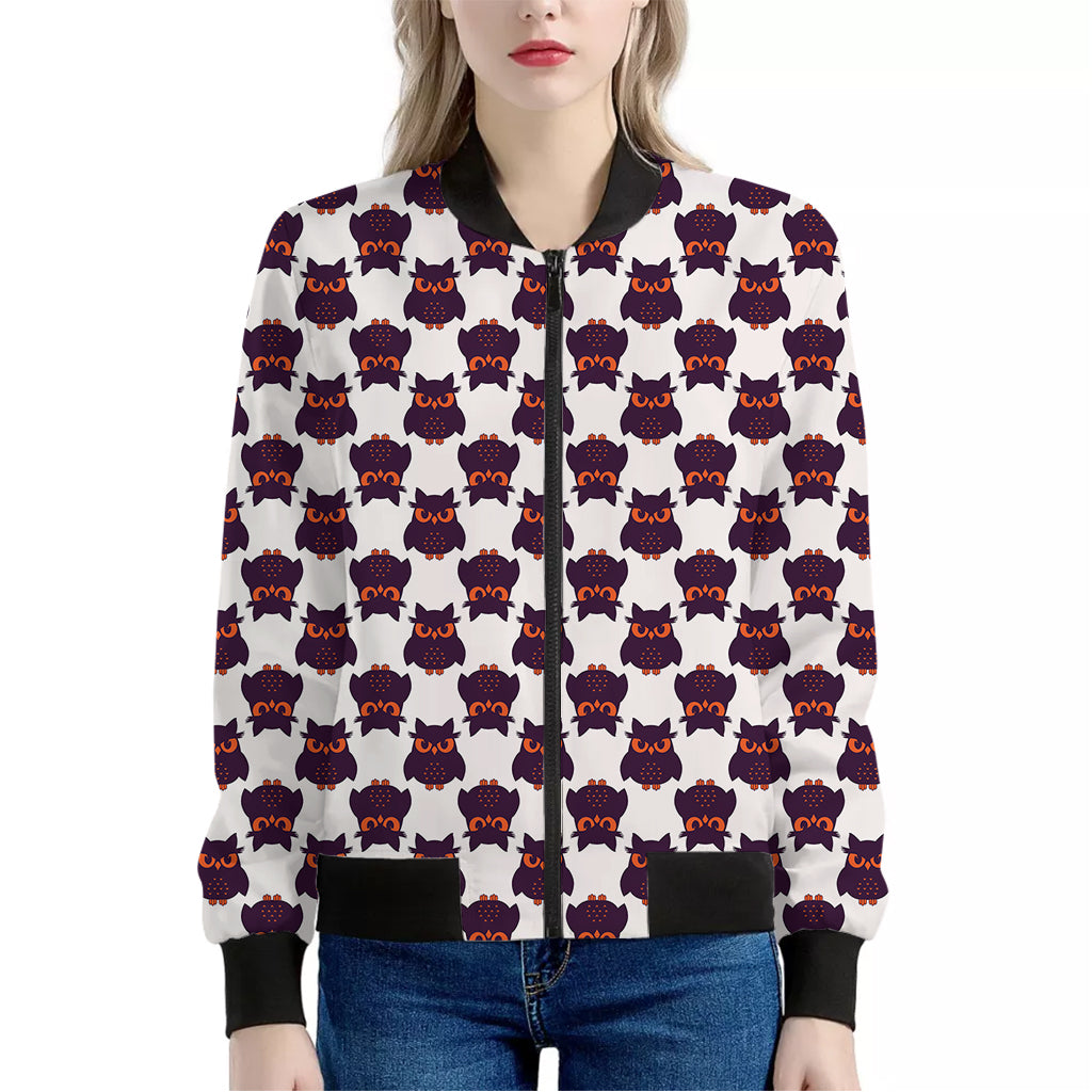 Halloween Owl Pattern Print Women's Bomber Jacket