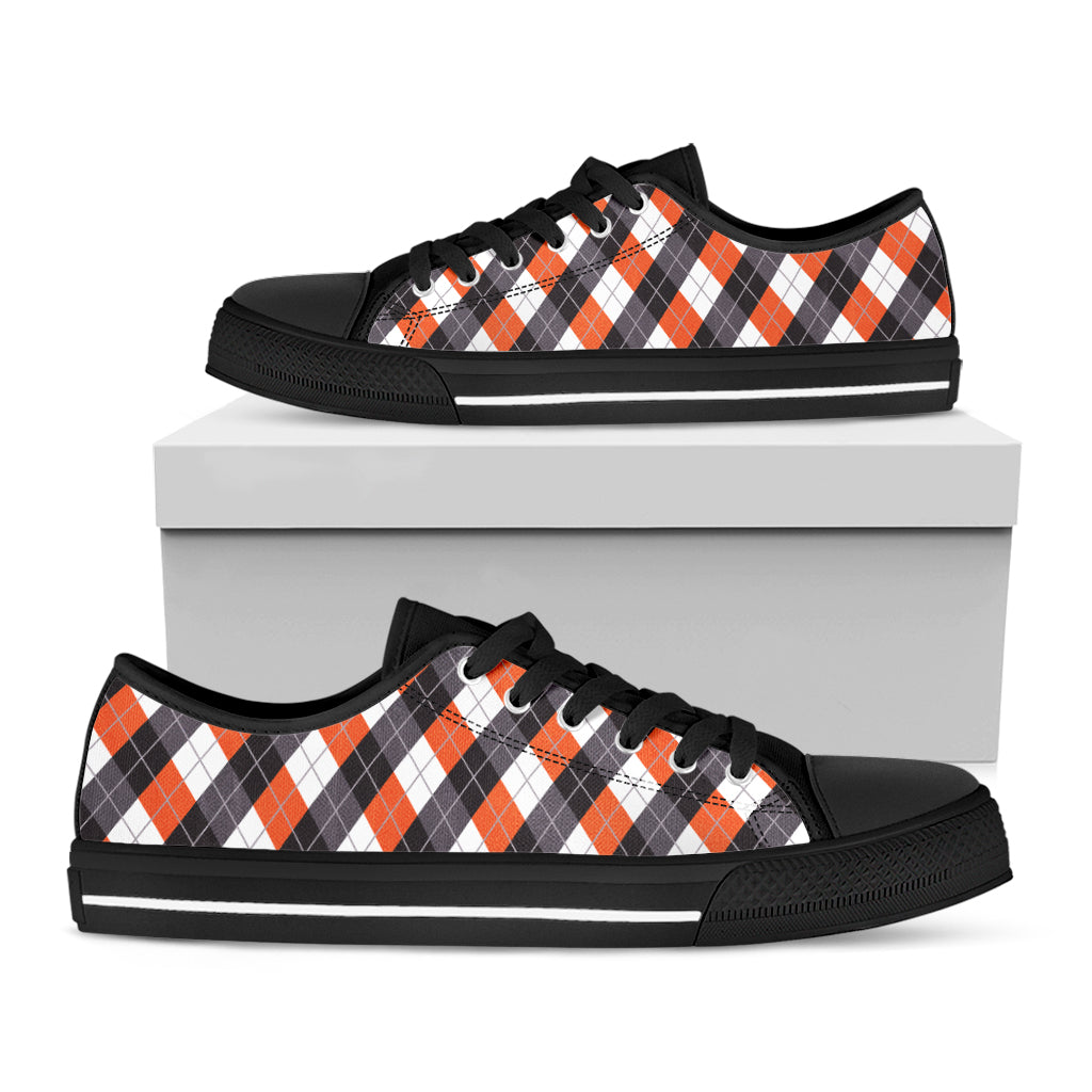 Halloween Party Argyle Pattern Print Black Low Top Shoes