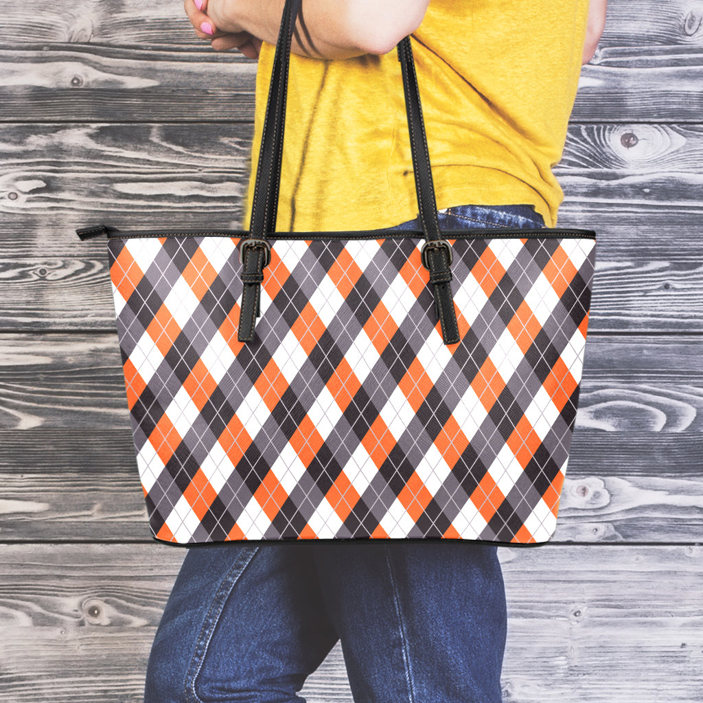 Halloween Party Argyle Pattern Print Leather Tote Bag