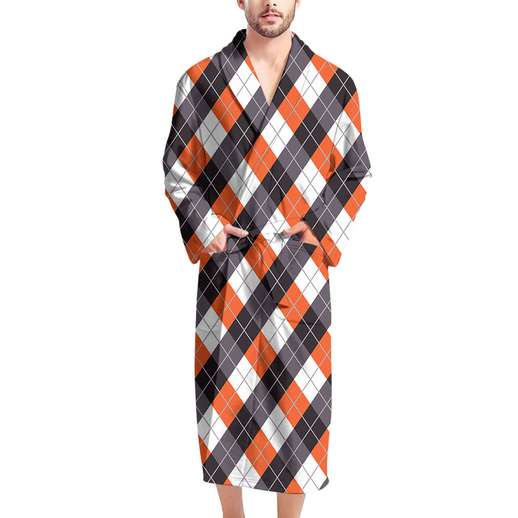 Halloween Party Argyle Pattern Print Men's Bathrobe