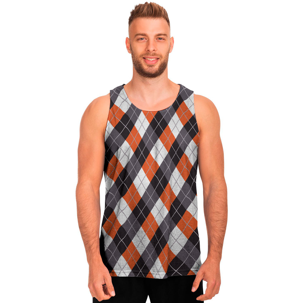 Halloween Party Argyle Pattern Print Men's Tank Top