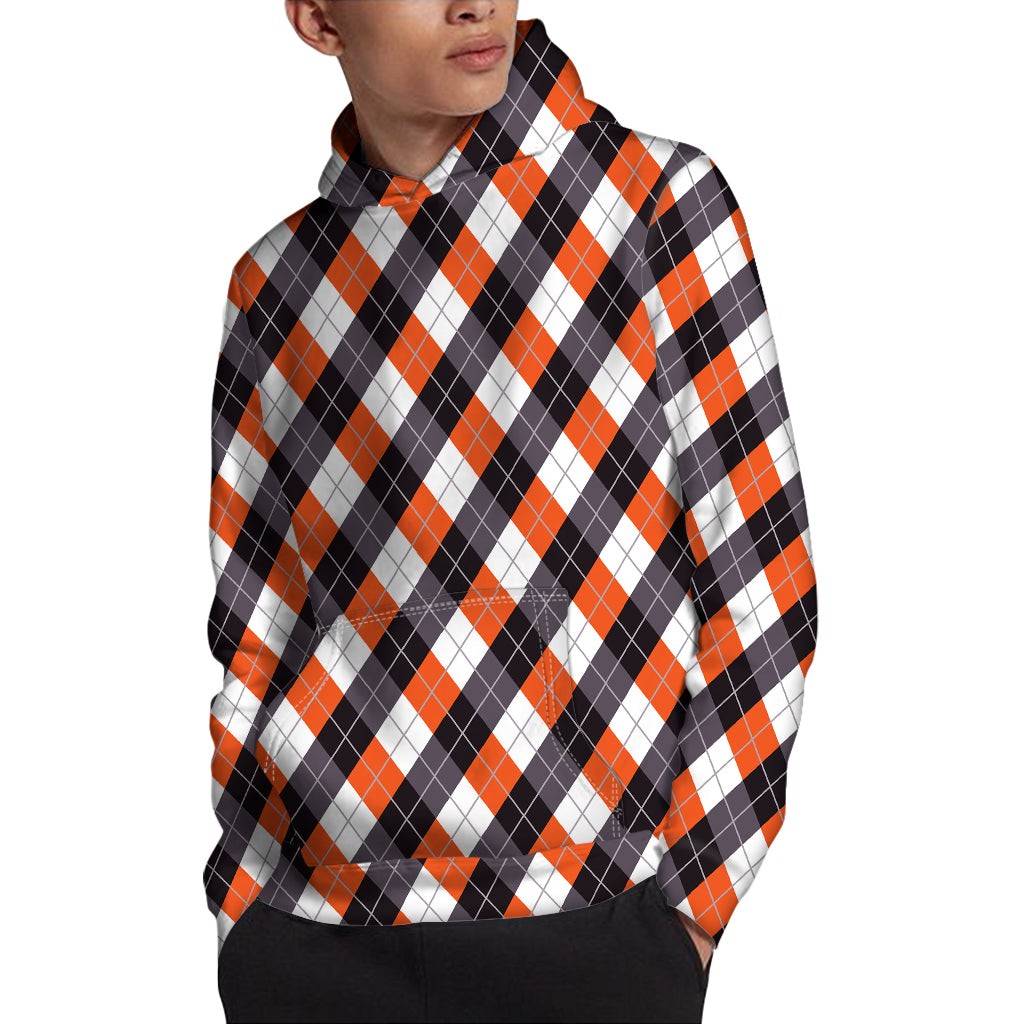 Halloween Party Argyle Pattern Print Pullover Hoodie