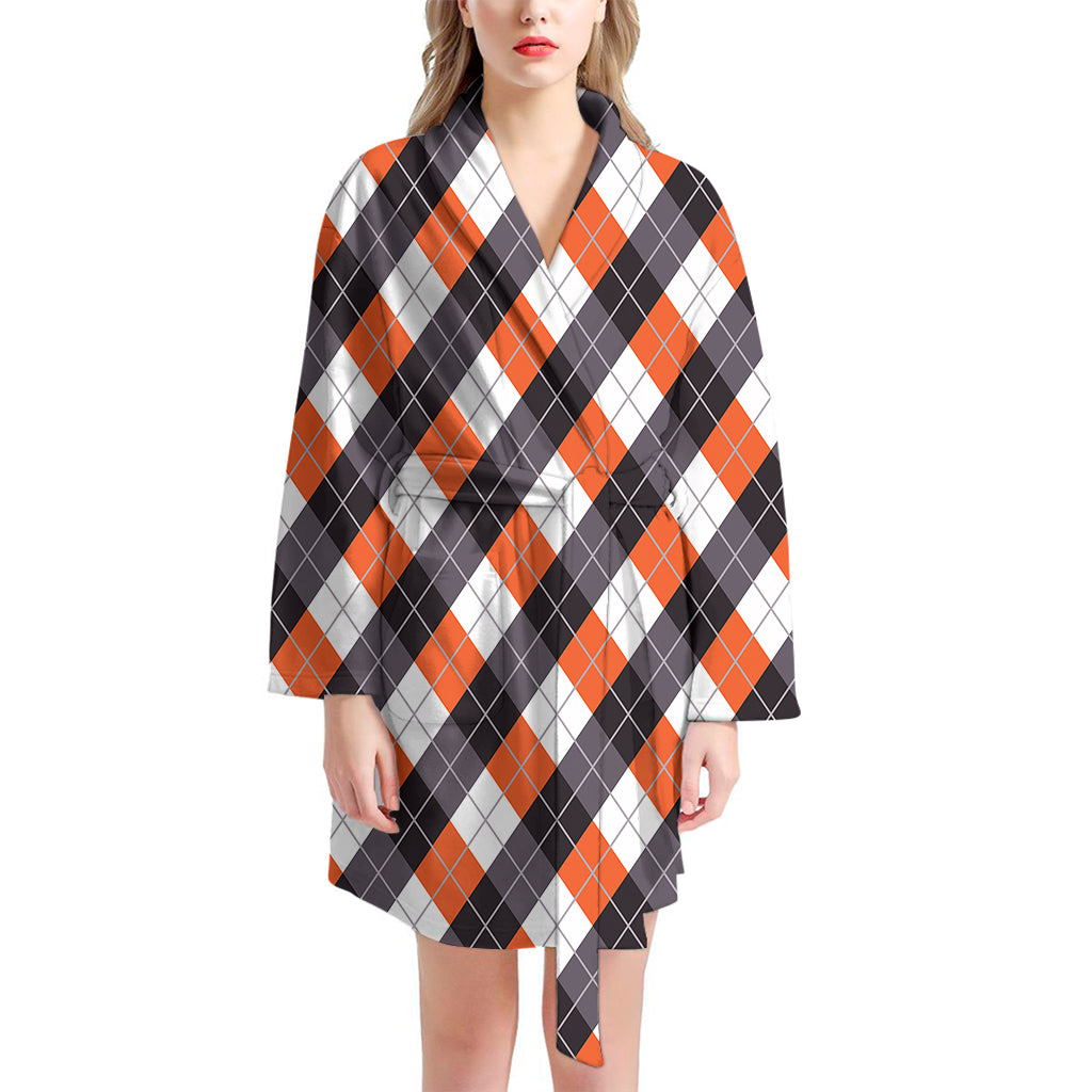 Halloween Party Argyle Pattern Print Women's Bathrobe