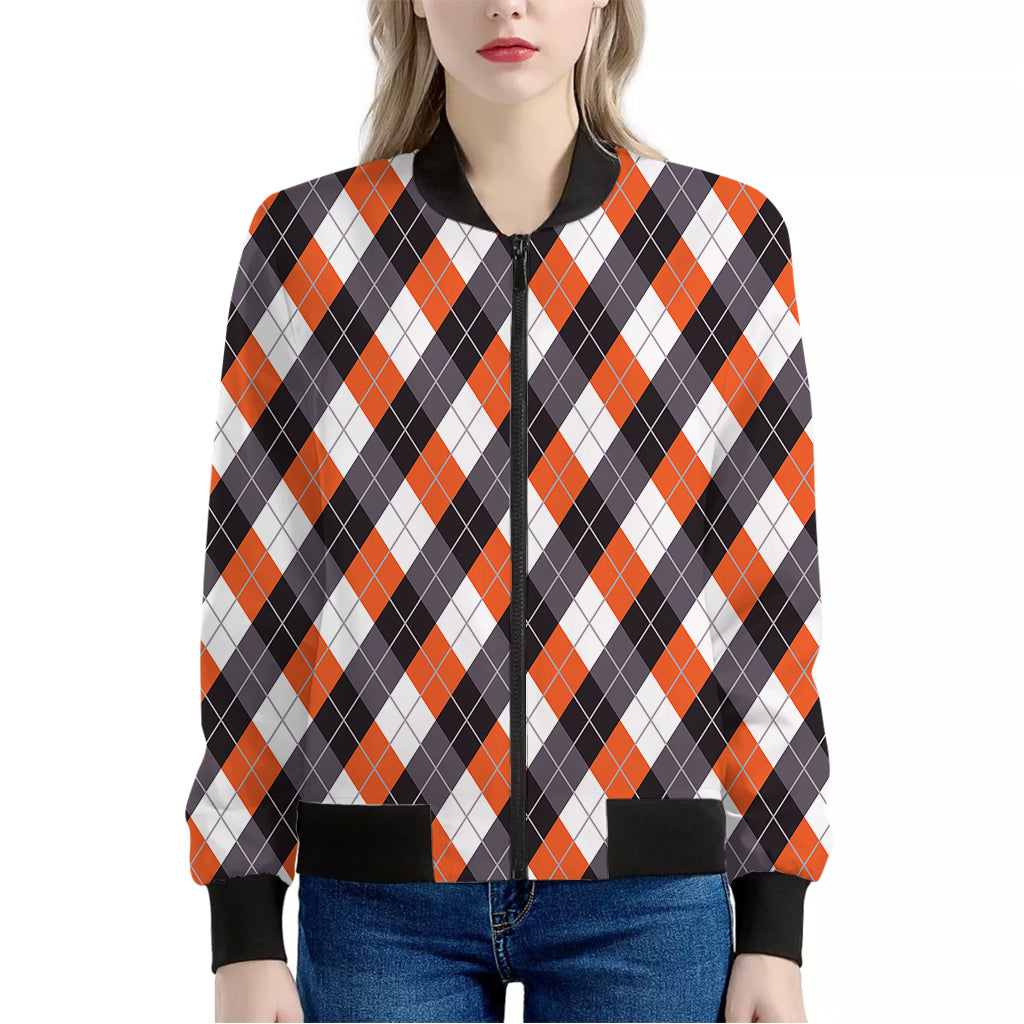 Halloween Party Argyle Pattern Print Women's Bomber Jacket