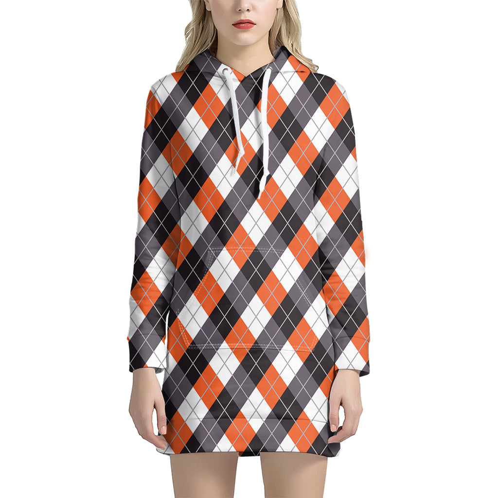 Halloween Party Argyle Pattern Print Women's Pullover Hoodie Dress