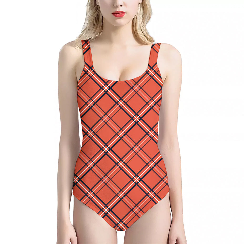 Halloween Plaid Pattern Print One Piece Halter Neck Swimsuit