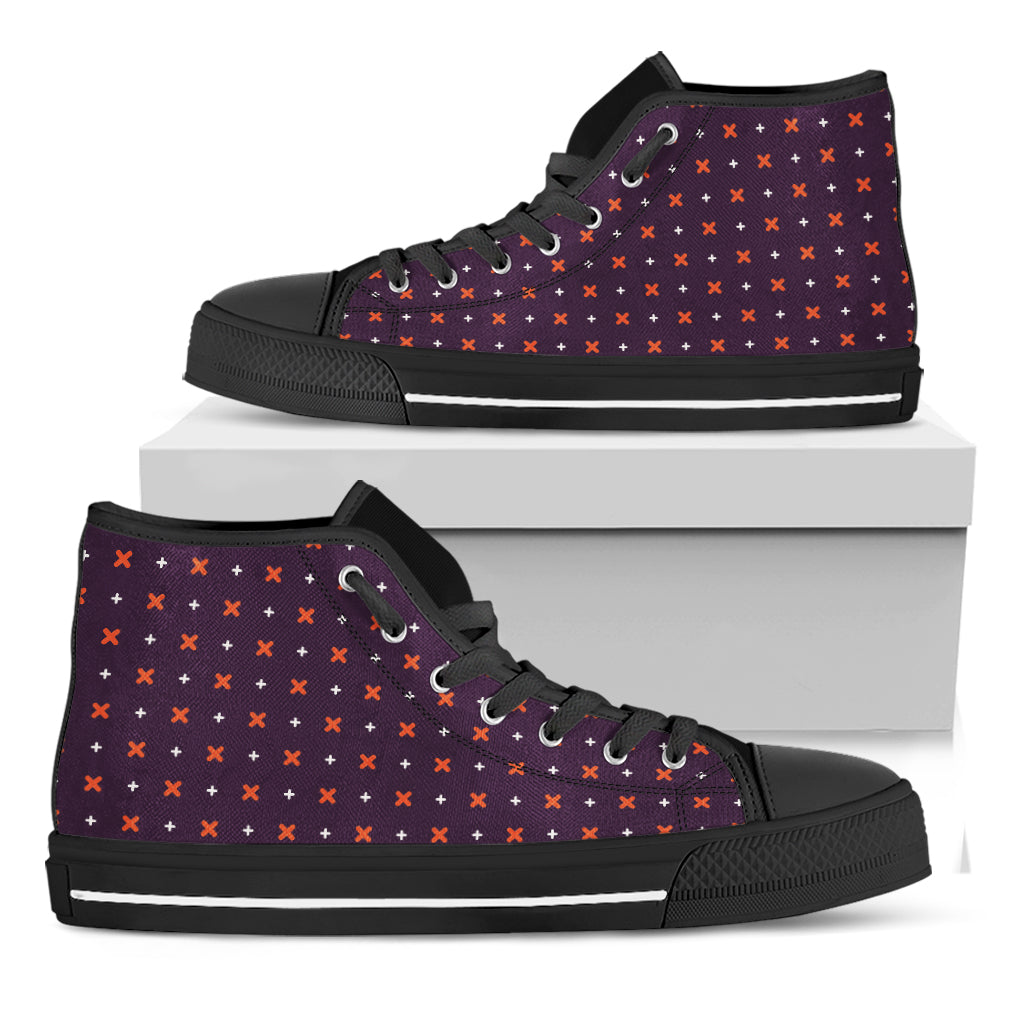 Halloween Plus And Cross Pattern Print Black High Top Shoes