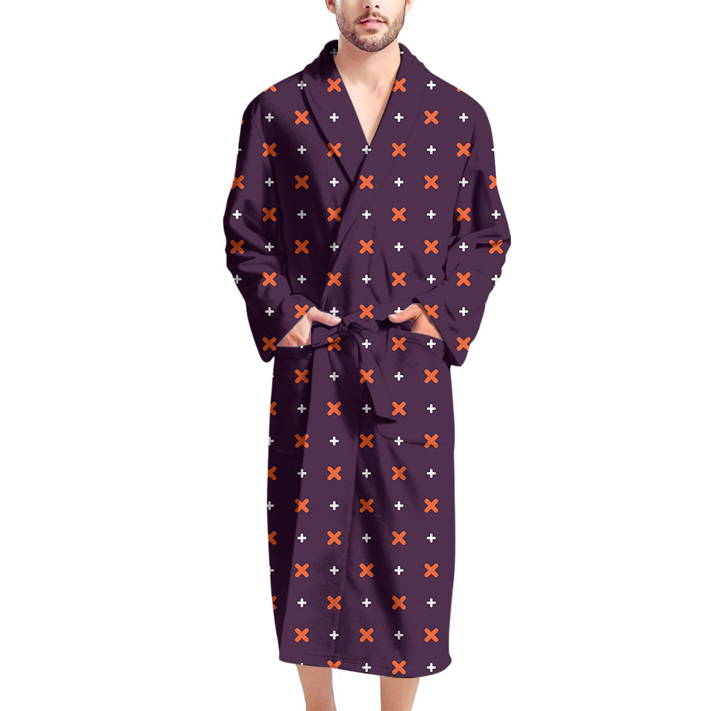 Halloween Plus And Cross Pattern Print Men's Bathrobe