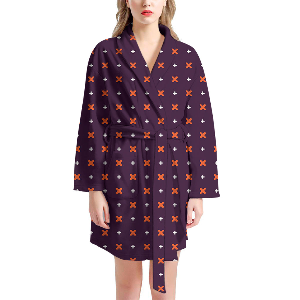 Halloween Plus And Cross Pattern Print Women's Bathrobe