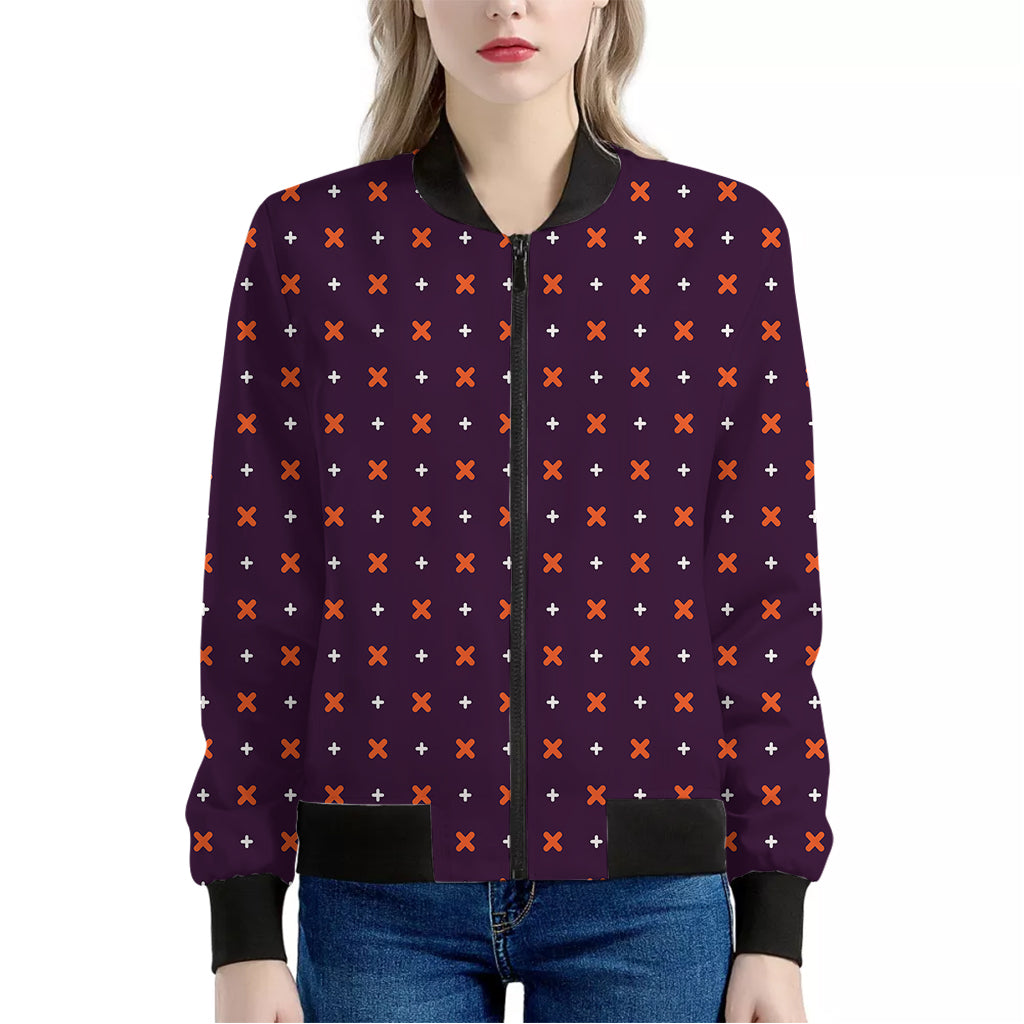 Halloween Plus And Cross Pattern Print Women's Bomber Jacket