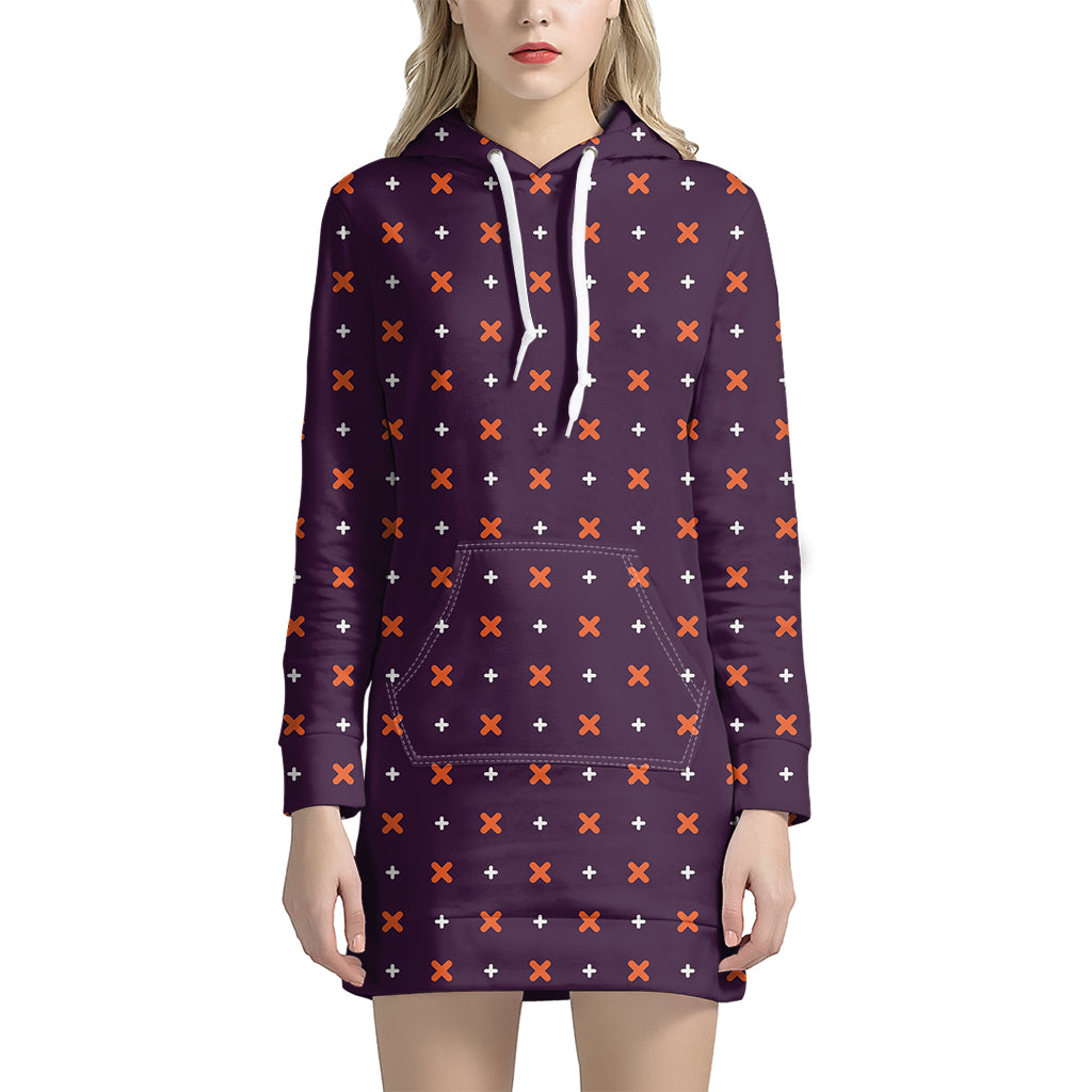 Halloween Plus And Cross Pattern Print Women's Pullover Hoodie Dress