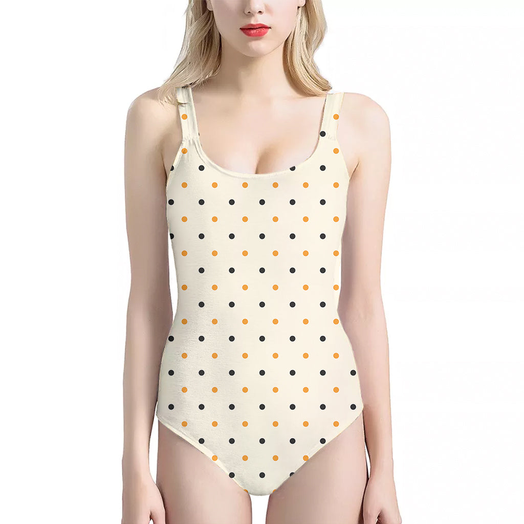 Halloween Polka Dot Pattern Print One Piece Halter Neck Swimsuit