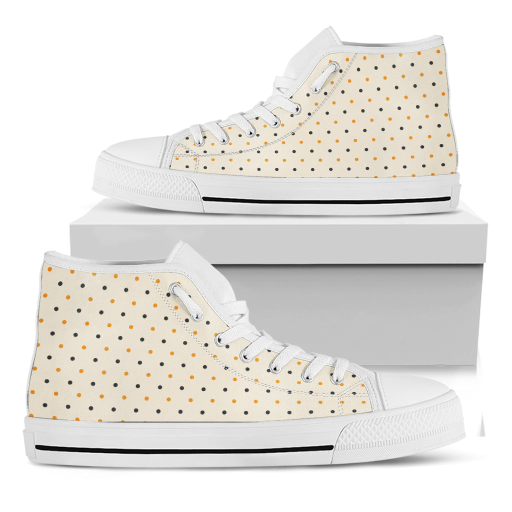 Halloween Polka Dot Pattern Print White High Top Shoes