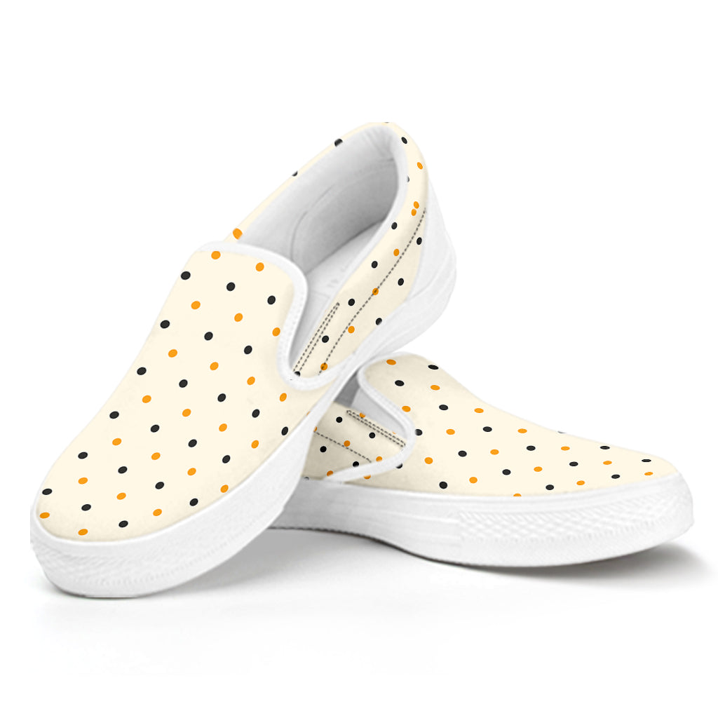 Halloween Polka Dot Pattern Print White Slip On Shoes