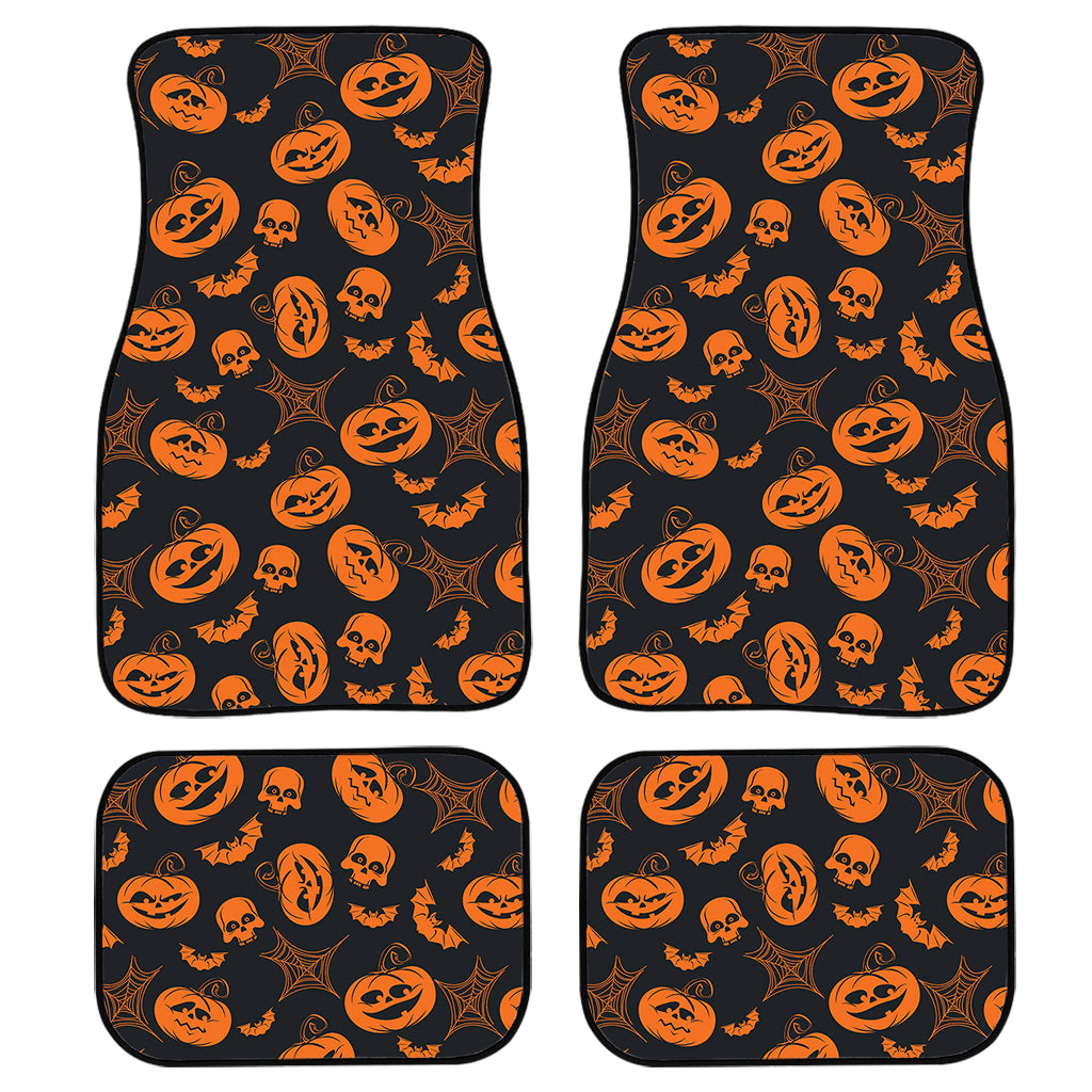 Halloween Pumpkin And Bat Pattern Print Front and Back Car Floor Mats