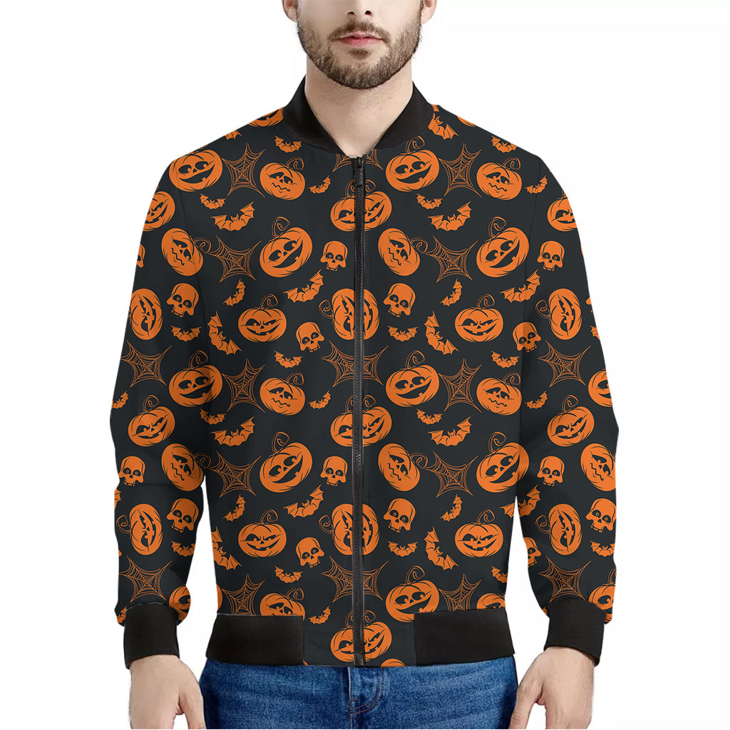 Halloween Pumpkin And Bat Pattern Print Men's Bomber Jacket