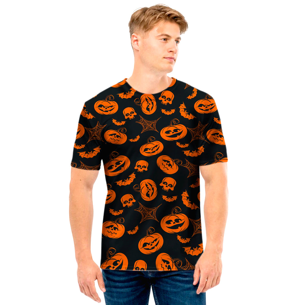 Halloween Pumpkin And Bat Pattern Print Men's T-Shirt