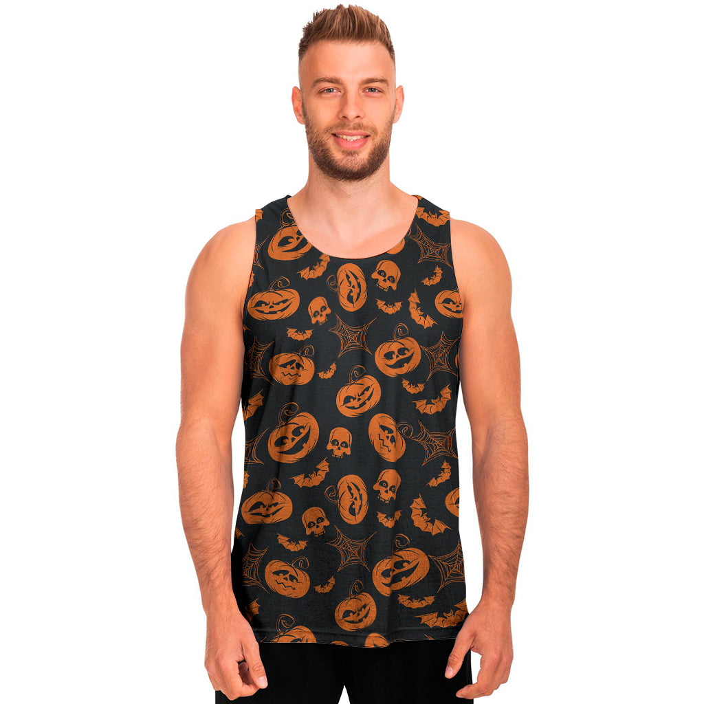 Halloween Pumpkin And Bat Pattern Print Men's Tank Top