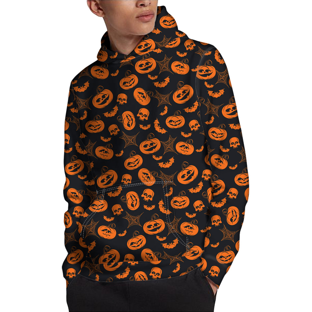 Halloween Pumpkin And Bat Pattern Print Pullover Hoodie