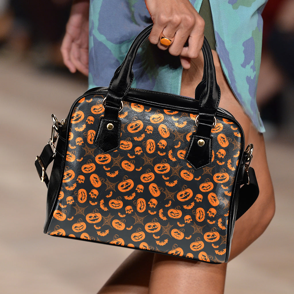 Halloween Pumpkin And Bat Pattern Print Shoulder Handbag