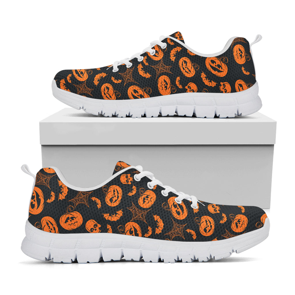 Halloween Pumpkin And Bat Pattern Print White Sneakers