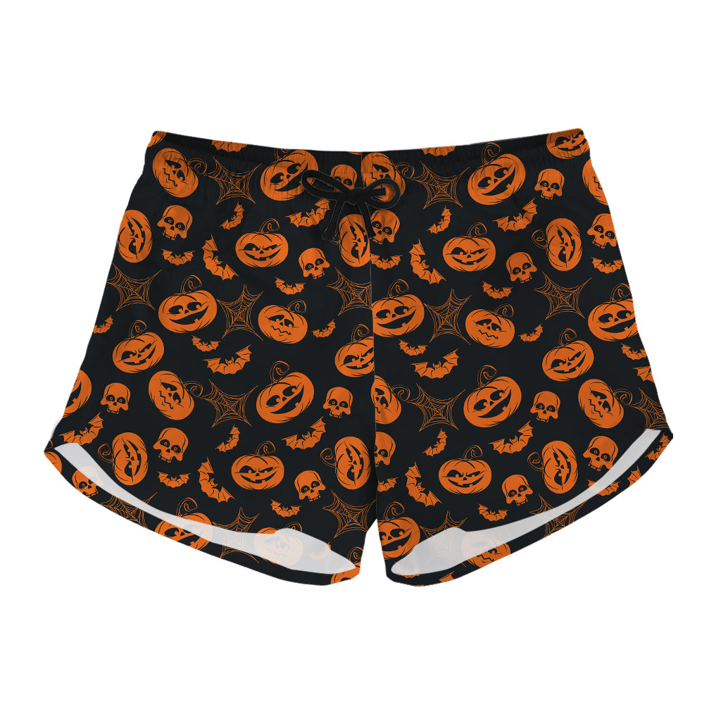 Halloween Pumpkin And Bat Pattern Print Women's Shorts