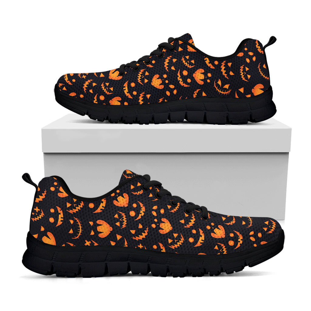 Halloween Pumpkin Faces Pattern Print Black Sneakers